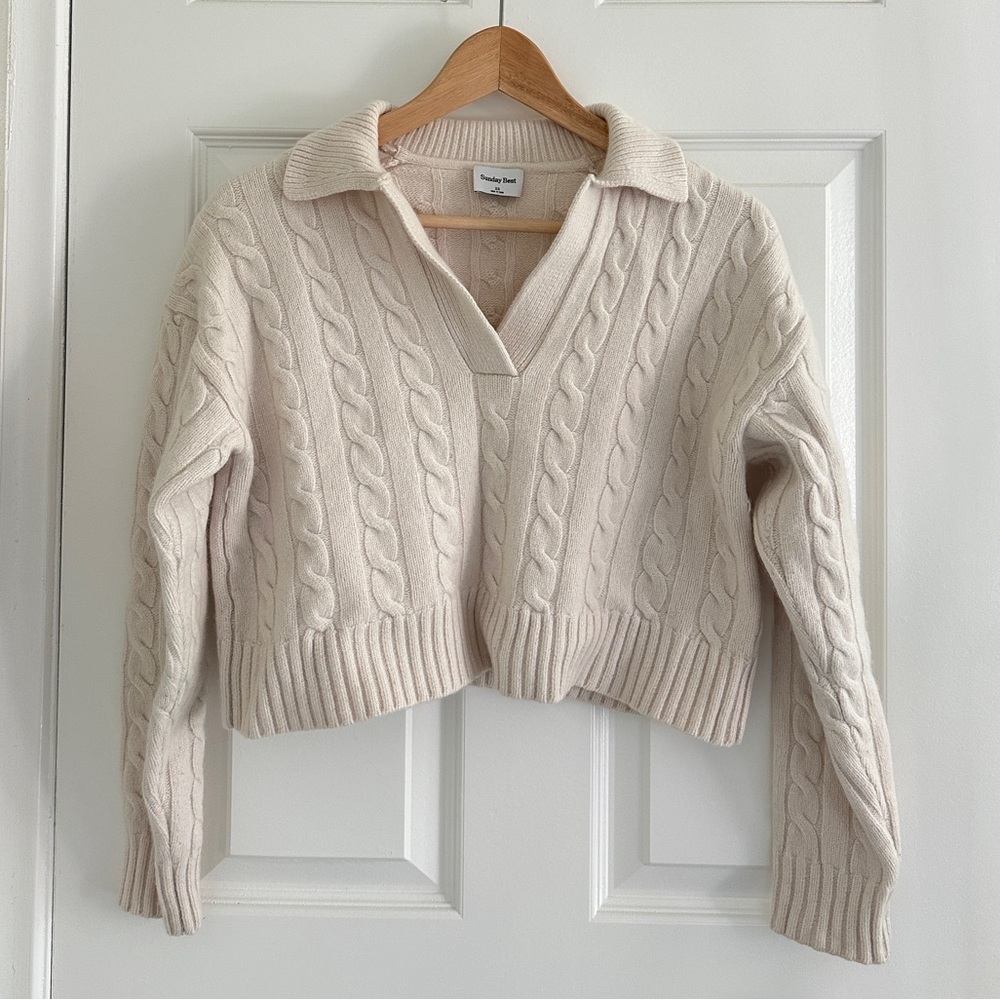 Sunday Best V-Neck Cable Knit Sweater - Cream